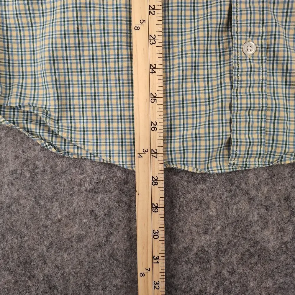 J Crew Shirt Mens Medium Yellow Plaid Button Up Flex Washed Slim Stretch